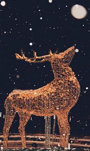 Preview wallpaper deer, sculpture, snow, garland, illumination, festive