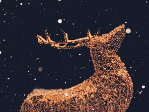 Preview wallpaper deer, sculpture, snow, garland, illumination, festive