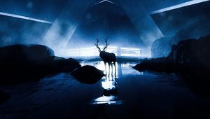 Preview wallpaper deer, silhouette, animal, glow, darkness, dark