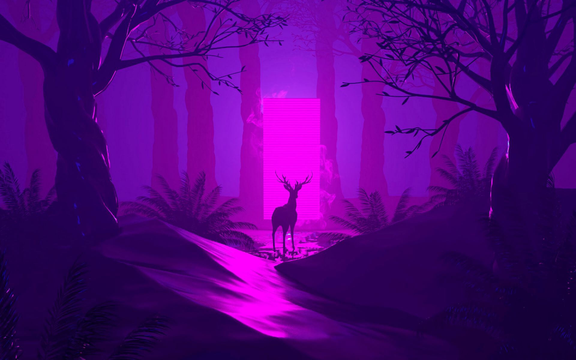 Download wallpaper 1920x1200 deer, silhouette, dark, forest, portal ...