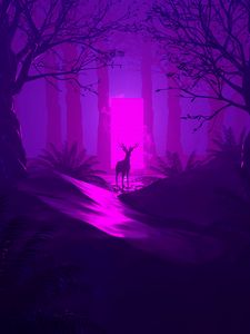 Preview wallpaper deer, silhouette, dark, forest, portal