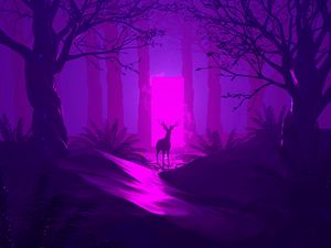 Preview wallpaper deer, silhouette, dark, forest, portal