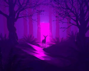 Preview wallpaper deer, silhouette, dark, forest, portal