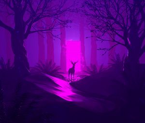 Preview wallpaper deer, silhouette, dark, forest, portal