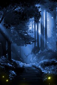 Preview wallpaper deer, silhouette, forest, art, night