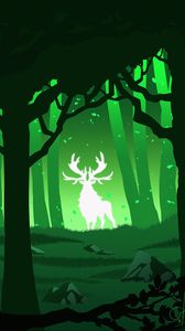 Preview wallpaper deer, silhouette, forest, vector, green
