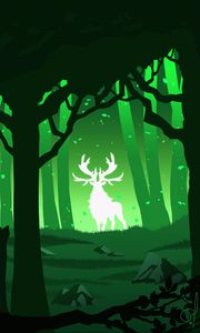 Preview wallpaper deer, silhouette, forest, vector, green