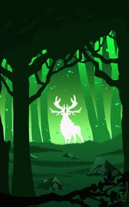 Preview wallpaper deer, silhouette, forest, vector, green