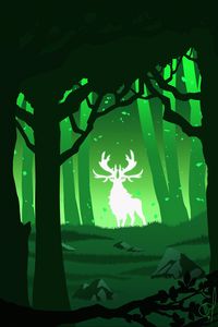 Preview wallpaper deer, silhouette, forest, vector, green