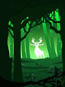 Preview wallpaper deer, silhouette, forest, vector, green