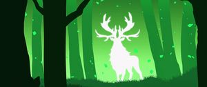 Preview wallpaper deer, silhouette, forest, vector, green