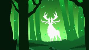 Preview wallpaper deer, silhouette, forest, vector, green