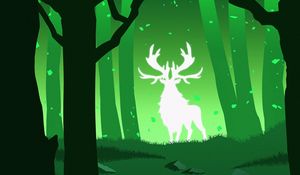 Preview wallpaper deer, silhouette, forest, vector, green