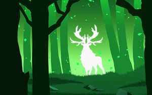 Preview wallpaper deer, silhouette, forest, vector, green