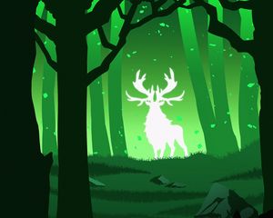Preview wallpaper deer, silhouette, forest, vector, green