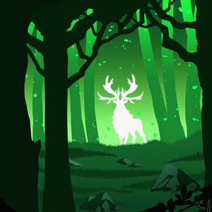 Preview wallpaper deer, silhouette, forest, vector, green