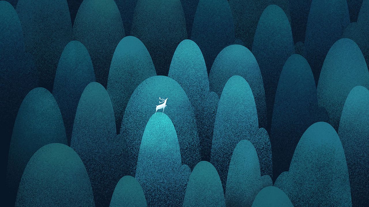 Wallpaper deer, silhouette, hills, blue