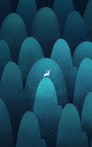 Preview wallpaper deer, silhouette, hills, blue