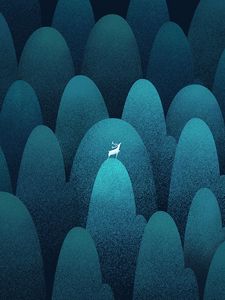 Preview wallpaper deer, silhouette, hills, blue