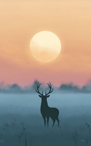 Preview wallpaper deer, silhouette, moon, night, art