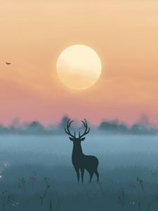 Preview wallpaper deer, silhouette, moon, night, art