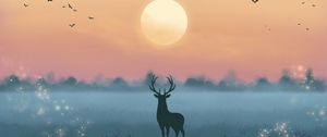 Preview wallpaper deer, silhouette, moon, night, art