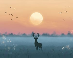 Preview wallpaper deer, silhouette, moon, night, art