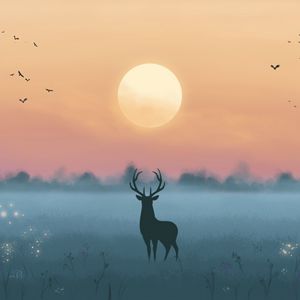 Preview wallpaper deer, silhouette, moon, night, art