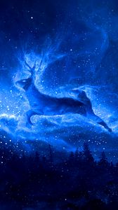 Preview wallpaper deer, silhouette, starry sky, art, fantasy