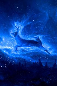 Preview wallpaper deer, silhouette, starry sky, art, fantasy