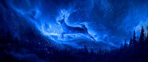 Preview wallpaper deer, silhouette, starry sky, art, fantasy