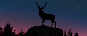 Preview wallpaper deer, silhouette, twilight, moon, hill