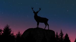 Preview wallpaper deer, silhouette, twilight, moon, hill