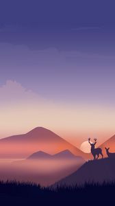 Preview wallpaper deer, silhouettes, wildlife, art, vector