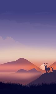 Preview wallpaper deer, silhouettes, wildlife, art, vector