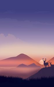Preview wallpaper deer, silhouettes, wildlife, art, vector