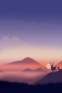 Preview wallpaper deer, silhouettes, wildlife, art, vector