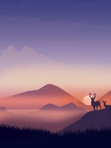 Preview wallpaper deer, silhouettes, wildlife, art, vector