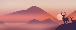Preview wallpaper deer, silhouettes, wildlife, art, vector