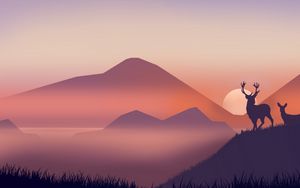 Preview wallpaper deer, silhouettes, wildlife, art, vector