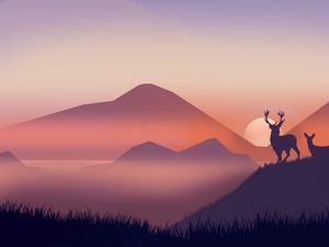 Preview wallpaper deer, silhouettes, wildlife, art, vector