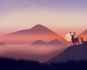 Preview wallpaper deer, silhouettes, wildlife, art, vector