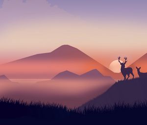 Preview wallpaper deer, silhouettes, wildlife, art, vector