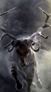 Preview wallpaper deer, smoke, run, horns