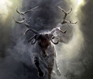 Preview wallpaper deer, smoke, run, horns
