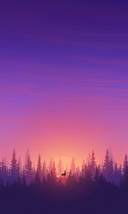 Preview wallpaper deer, spruce, sun, purple, vector, art