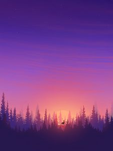 Preview wallpaper deer, spruce, sun, purple, vector, art