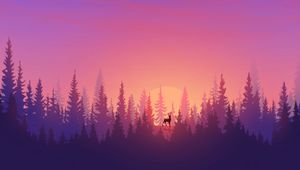Preview wallpaper deer, spruce, sun, purple, vector, art