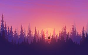 Preview wallpaper deer, spruce, sun, purple, vector, art