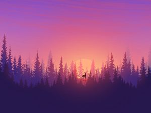 Preview wallpaper deer, spruce, sun, purple, vector, art